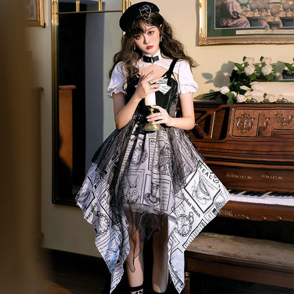Alice ~ Short Sleeve Punk Lolita Dress with Asymmetrical Hem by YLF