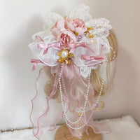 Sweet Lolita Fascinator Hat with Rosettes & Chain
