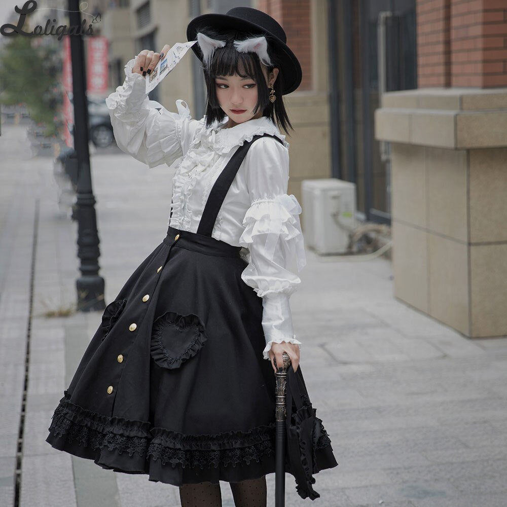 Gothic A-line Lolita Skirt Plus Size Suspender Button Front Skirt