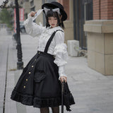 Gothic A-line Lolita Skirt Plus Size Suspender Button Front Skirt with Pockets ~ Custom-tailored