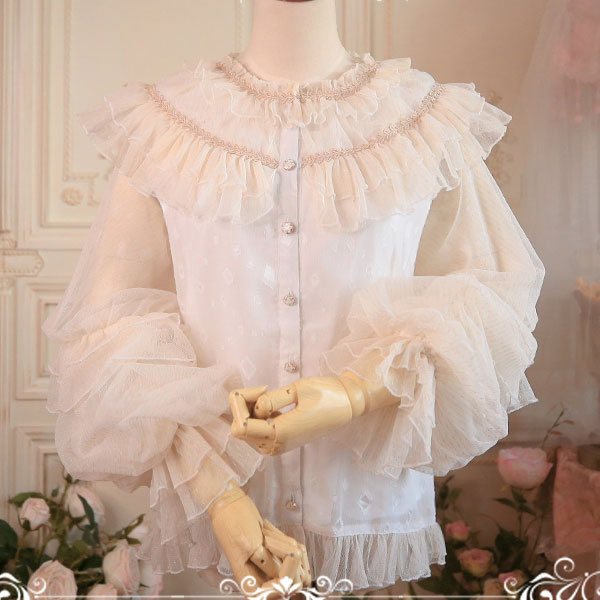 Sweet White Lolita Blouse Vintage Sheer Long Sleeve Chiffon Shirt for Women