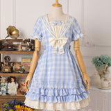 The Rhine River ~ Classic Sailor Collar Long Sleeve Plaid Lolita Dress by Strawberry Witch