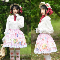 Sweet Short Skirt Mori Girl Rabbit Printed Checkered A line Lolita Skirt