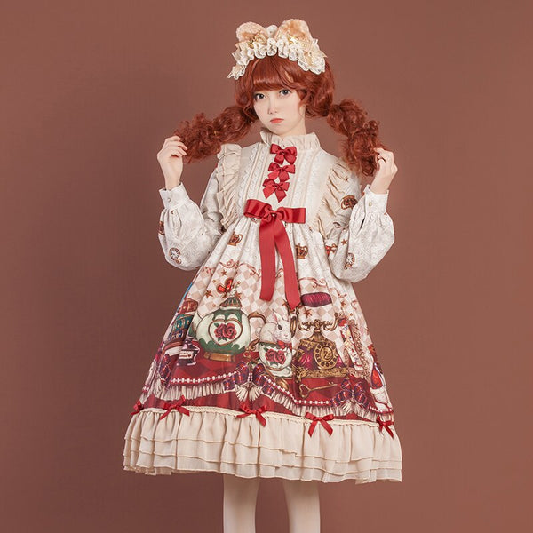 Crowned Bear ~ Sweet Long Sleeve Lolita OP Dress by OCELOT