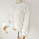 Sweet Lolita Shirt Peter Pan Collar Long Sleeve Fleeced Blouse for Women