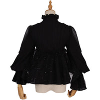 Black Lolita Blouse Gothic Vintage Stand Collar Long Sleeve Shirt by YLF