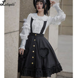 Gothic A-line Lolita Skirt Plus Size Suspender Button Front Skirt with Pockets ~ Custom-tailored