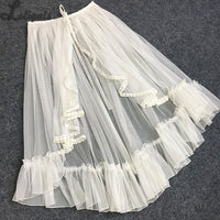 Asymmetrical Lolita Apron Ruffled Waist Curtain Vintage Mesh Overlay Skirt