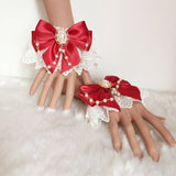 Sweet Lolita Lace Cuffs Cute Bracelets Hand-wear with Satin Bow