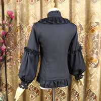 Ruffled Collar Lolita Blouse Vintage Long Lantern Sleeves Chiffon Shirt