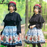 Sweet Floral Printed A line Skirt Mori Girl Short Skirt with Ruffles