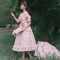 Endless Love ~ Elegant Floral Printed Summer Dress Short Sleeve Long Lolita Dress YLF