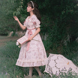 Endless Love ~ Elegant Floral Printed Summer Dress Short Sleeve Long Lolita Dress YLF
