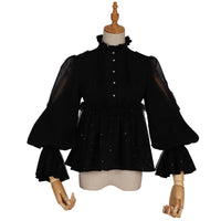 Black Lolita Blouse Gothic Vintage Stand Collar Long Sleeve Shirt by YLF