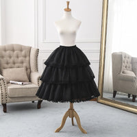 Adjustable Tea Length Lolita Petticoat Puffy Crinoline Underskirt with Lace Trimming