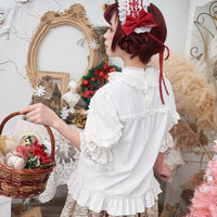 2020 Sweet Lolita Blouse White Ruffled Stand Collar Loose Top