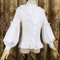 Ruffled Collar Lolita Blouse Vintage Long Lantern Sleeves Chiffon Shirt