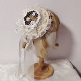 Sweet Mini Net Top Hat Mori Girl Fascinator Hair Clip with Ribbon