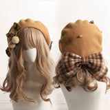 Vintage Beret Hat Plaid Bow Winter Hat