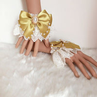 Sweet Lolita Lace Cuffs Cute Bracelets Hand-wear with Satin Bow