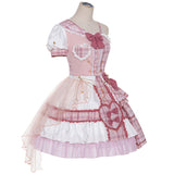 Pink Attack ~ Sweet Lolita Skirt and Top Set Plaid Asymmetrical Short Sleeve Full Set