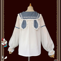 Sweet Lolita Chiffon Blouse Long Sleeve White Top with Polka Dot Rabbit Ear Collar