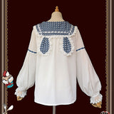Sweet Lolita Chiffon Blouse Long Sleeve White Top with Polka Dot Rabbit Ear Collar