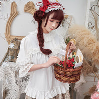 2020 Sweet Lolita Blouse White Ruffled Stand Collar Loose Top