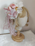 Sweet Lolita Fascinator Hat with Rosettes & Chain