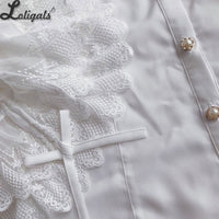 Retro Style Women's White Blouse Vintage Victorian Bell Sleeve Lolita Shirt by Yiliya