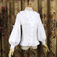 Ruffled Collar Lolita Blouse Vintage Long Lantern Sleeves Chiffon Shirt