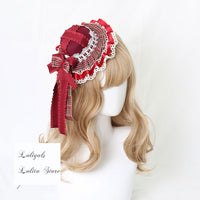 Red Plaid Lolita Headpiece Sweet Accessories Hair Clip Mini Top Hat