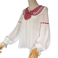 Sweet Lolita Chiffon Blouse Long Sleeve White Top with Polka Dot Rabbit Ear Collar