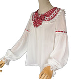 Sweet Lolita Chiffon Blouse Long Sleeve White Top with Polka Dot Rabbit Ear Collar
