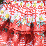 Sweet Layered Mini Skirt Mori Girl Strawberry & Flower Printed A line Lolita Skirt