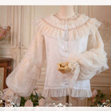 Sweet White Lolita Blouse Vintage Sheer Long Sleeve Chiffon Shirt for Women