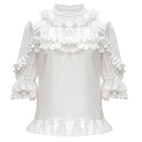 2020 Sweet Lolita Blouse White Ruffled Stand Collar Loose Top