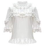 2020 Sweet Lolita Blouse White Ruffled Stand Collar Loose Top