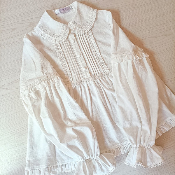 Lolita Blouse White Long Sleeve Peter Pan Collar Cotton Shirt