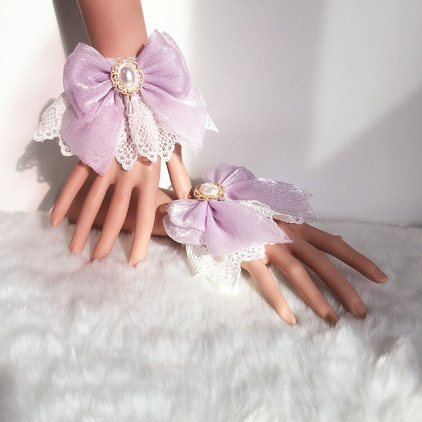 Sweet Lolita Bracelets Lace Cuffs Cute Hand-wear with Bow