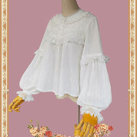 Cotton Cloud ~ White Lolita Blouse Long Lantern Sleeve Top by Infanta