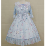 Star Fish & Shells ~ Sweet Printed Lolita Dress Cold Shoulder Short Sleeve Party Dress