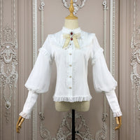 Vintage Bishop Sleeve Lolita Top Stand Collar Chiffon Blouse