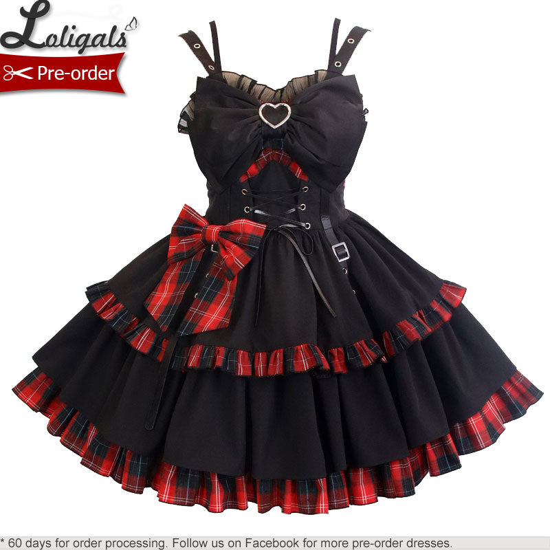 Pre-order ~ Punk Style Lolita JSK Dress Color Blocked Plaid Dress