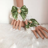 Sweet Lolita Lace Cuffs Cute Bracelets Hand-wear with Satin Bow