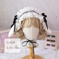 Sweet Lolita Ruffled Headband with Detachable Long Rabbit Ears Cute Mori Girl KC Headdress