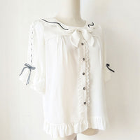 Short Sleeve Chiffon Shirt Ruffled Half Sleeve Lolita Blouse