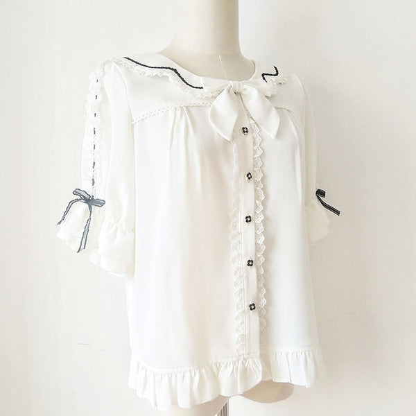 Short Sleeve Chiffon Shirt Ruffled Half Sleeve Lolita Blouse