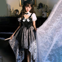 Alice ~ Short Sleeve Punk Lolita Dress with Asymmetrical Hem by YLF