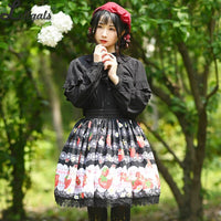 Sweet Short Black Skirt Mori Girl Strawberry Printed A line Lolita Skirt